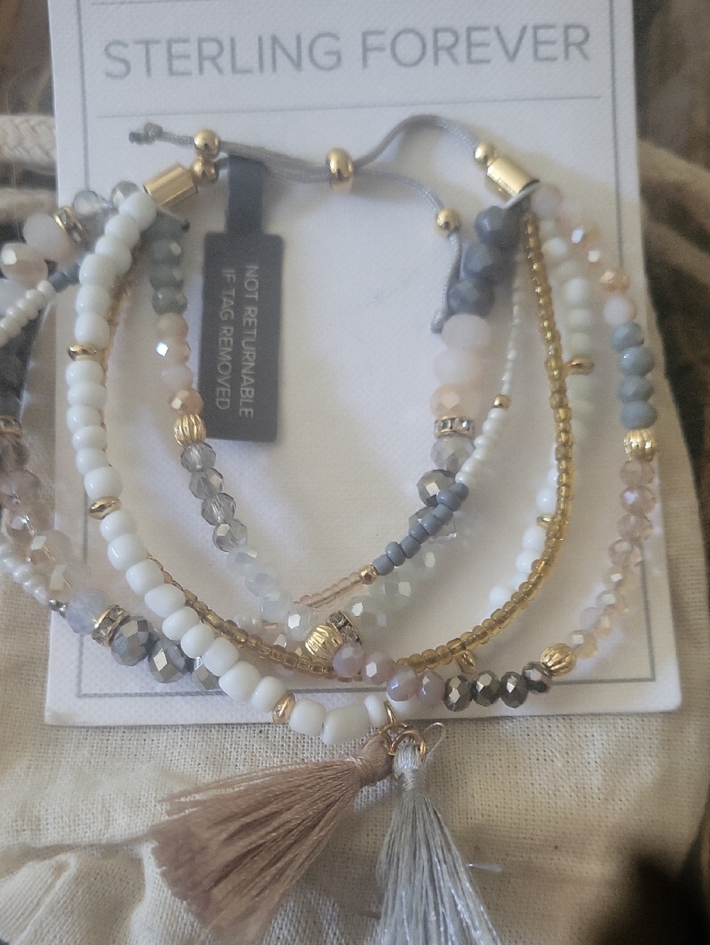 Silver Forever 5 Beautiful Beaded Tassels Adjustabke Bagged New - Picture 6 of 7